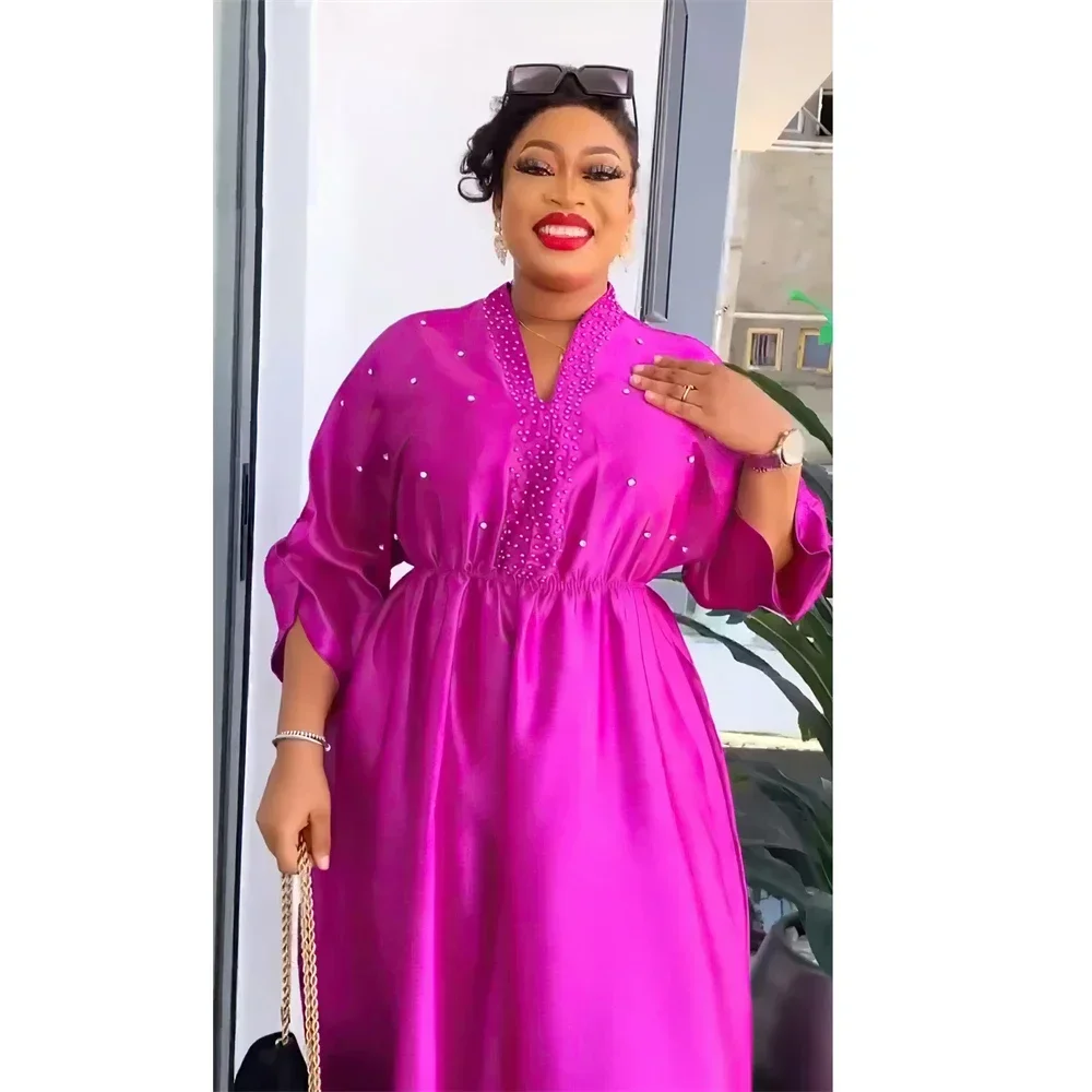 

African Plus Size Dresses for Women Beads Elegant Evening Party Dress African Clothing Ankara Dashiki Wedding Gown Kaftan Abaya