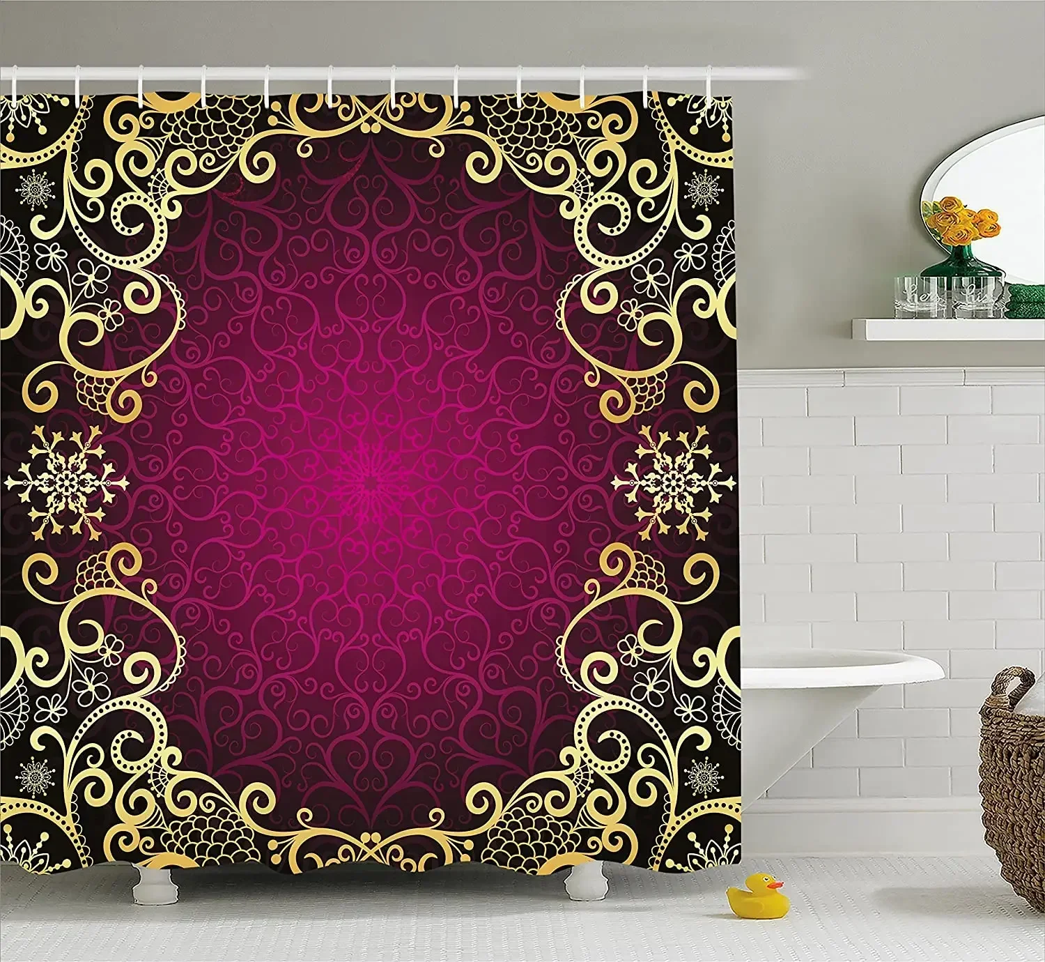 Mandala Shower Curtain Vintage Frame with Curls Snowflake Motifs Fantastic Abstract Retro Home Decoration Bathroom Curtains