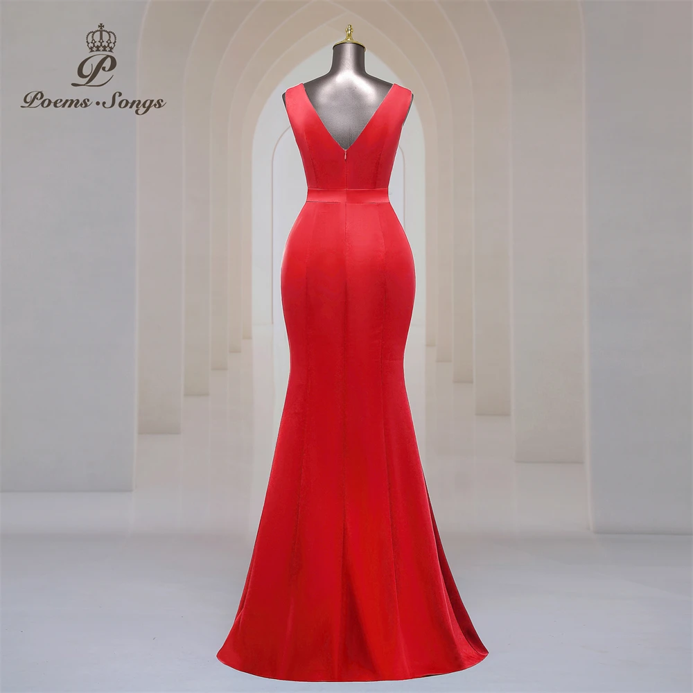 Elegant Deep V neck red soft satin evening dresses for women party dresses Bridesmaid dress formal occasion dress prom dresses