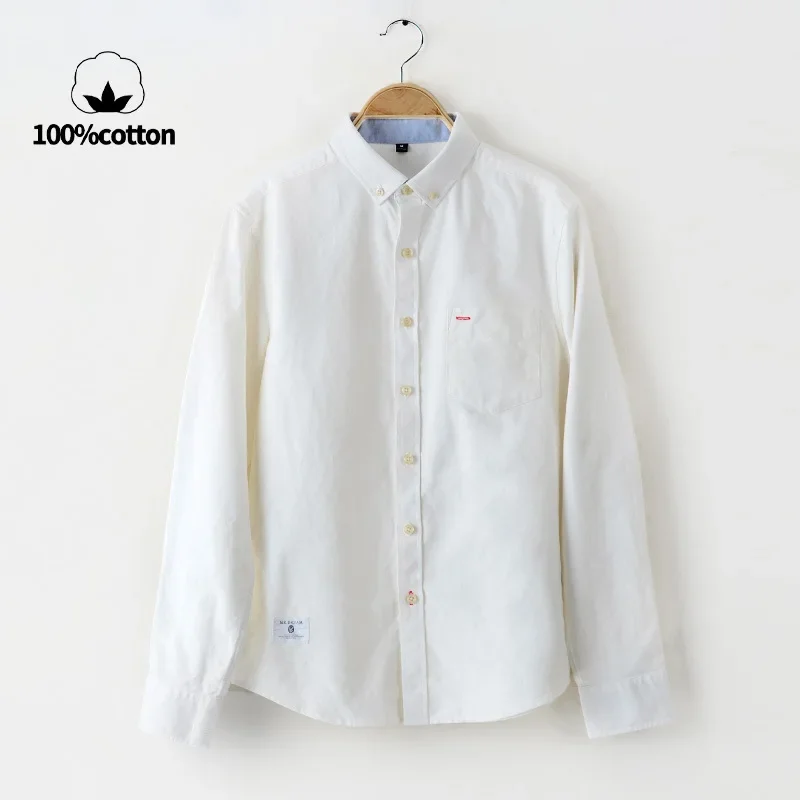 High-End Cotton Long-Sleeved Shirt, Casual Men\'s Slim Shirt, Retro Japanese Trendy Tops, 100%  Cotton Business Leisure