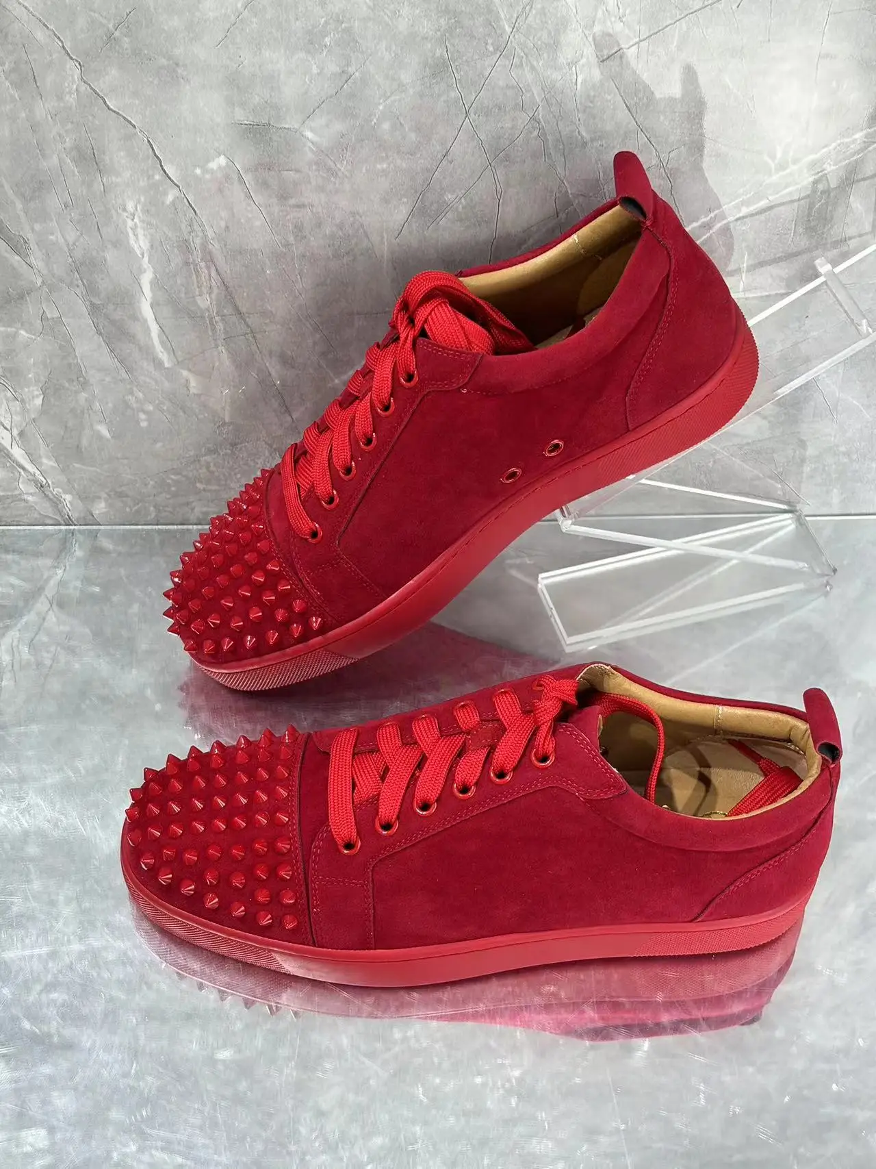 Fanshion Studded Casual Flats For Men Sneaker Round Toe Lace-Up Men Shoes Genuine Leather New Style Comfort Slip-on Spring Shoes