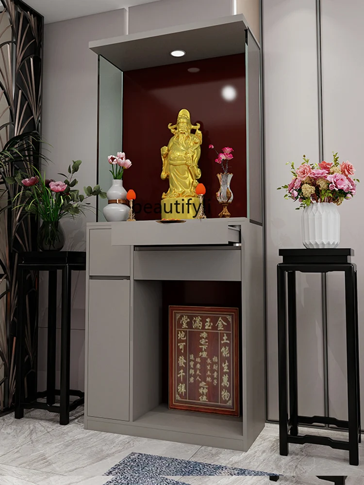 

A07 Buddha Shrine Household Incense Burner Table Buddha Cabinet Modern Glass Buddha Frame Solid Wood Shrine Clothes Closet