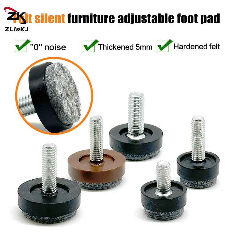 (ZYDD01) 4/8Pcs Felt Adjustable Round Furniture Leg Screws Anti Slip M6 M8 Table Chair Cabinet Balance Feet Pads