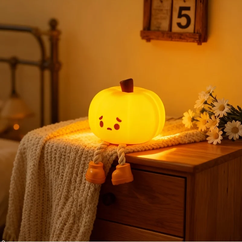 Crying Pumpkin Night Light - Dimmable Nursery Mood Lamp with Volume Control for Bedroom Desk Halloween Decor
