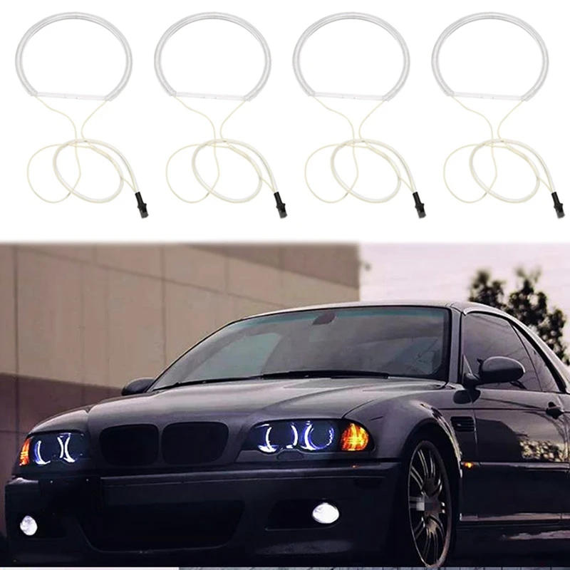 4Pcs White Headlight CCFL LED Angel Eyes Kit Halo Ring DRL Turn Signal Light CCFL Headlight Lamp For-BMW E36 E46 E39 E38