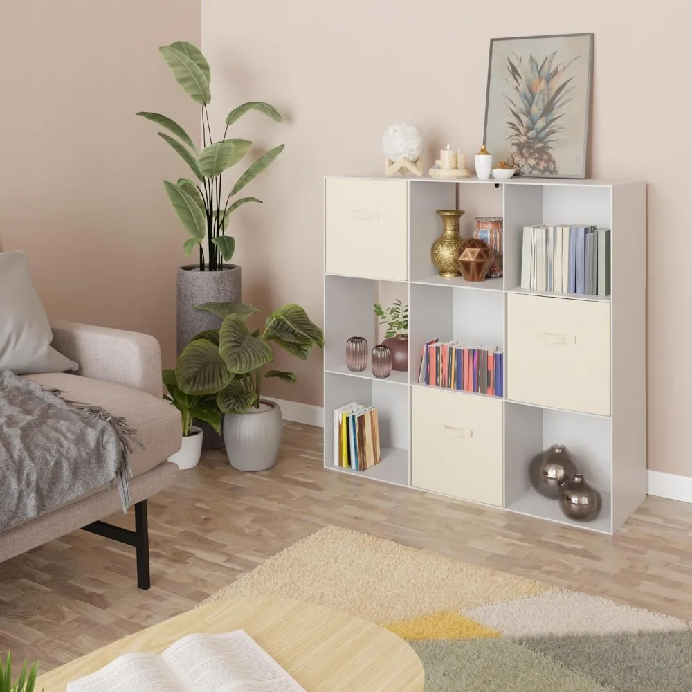 

Storage Cube Shelf Organizer, 9 Cubes, White, 11.7" D x 35.9" W x 35.9" H,Each durable, sturdy cube can hold up to 15 pounds