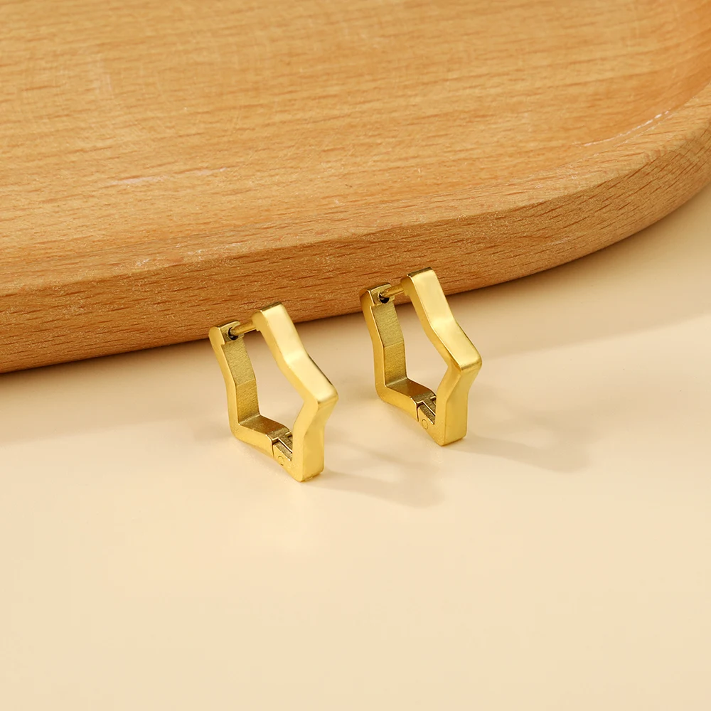 LUXUSTEEL Star Shape Metal Hoop Earrings Geometry Stainless Steel Stud Earrings for Women Girls Golden Female Earring Jewelry