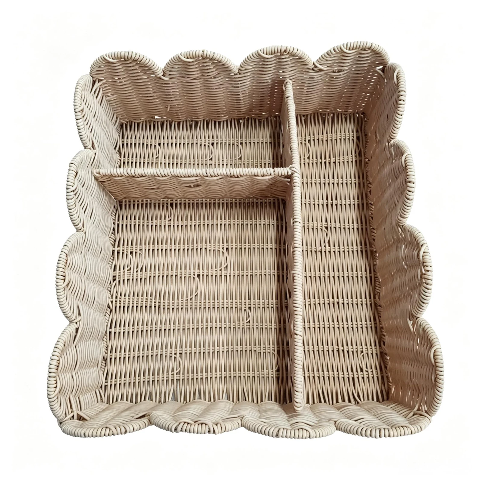 Storage Scalloped Basket Rattan Effect Woven Basket Decorative Organizer for Home School Hospital