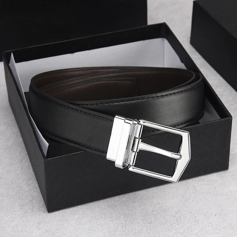 Men's Leather Luxury Belt Double Sided Cowhide Rotary Needle Button Business Casual Youth Suit Pants Jeans Belt