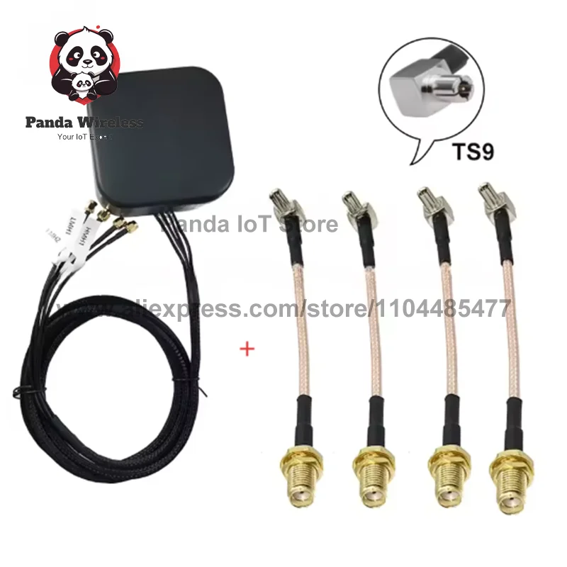 4-in-1 Antenna 2m Quectel QTMY0159ST LTE/5G NR compatible 4G LTE high signal flexible mounting extension With TS9 Cable SMA Male
