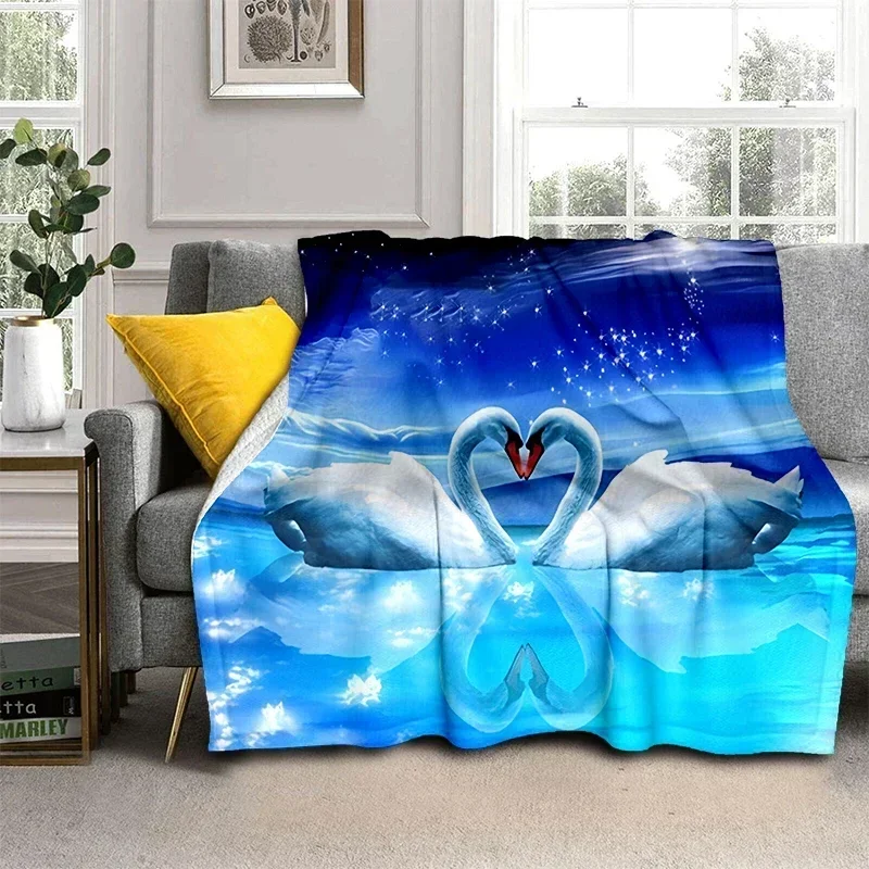 

3D Printed Throw Baby Blanket Swan Theme Flannel Couple Babes Carpet Super Soft Warm Bedroom Tv Couch Sofa Decor Travel Camping