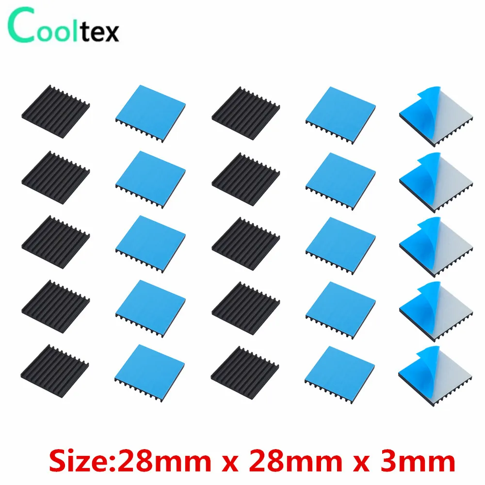 20pcs 28x28x3mm Black Aluminum Heatsink radiator for Electronic Chip IC MOS Heat Dissipation With Thermal Conductive Tape