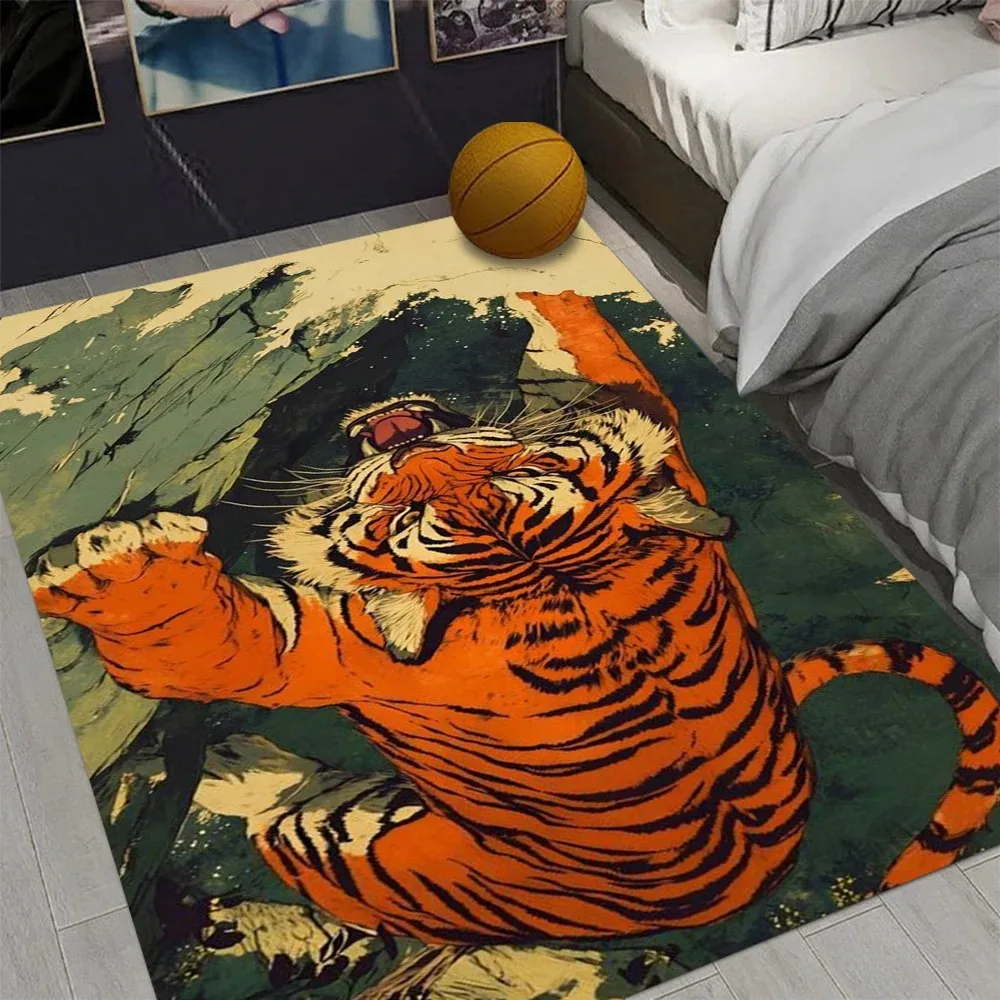 Grand tapis de salon Style tigre, roi puissant de la forêt, confortable, doux et moelleux, pour chambre à coucher, décoration de maison moderne