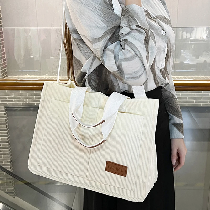 Leisure Fashion Women Handbag Corduroy Solid Color Shoulder Bag Large Capacity Storage Female Crossbody Bag Tote Bag For Commute