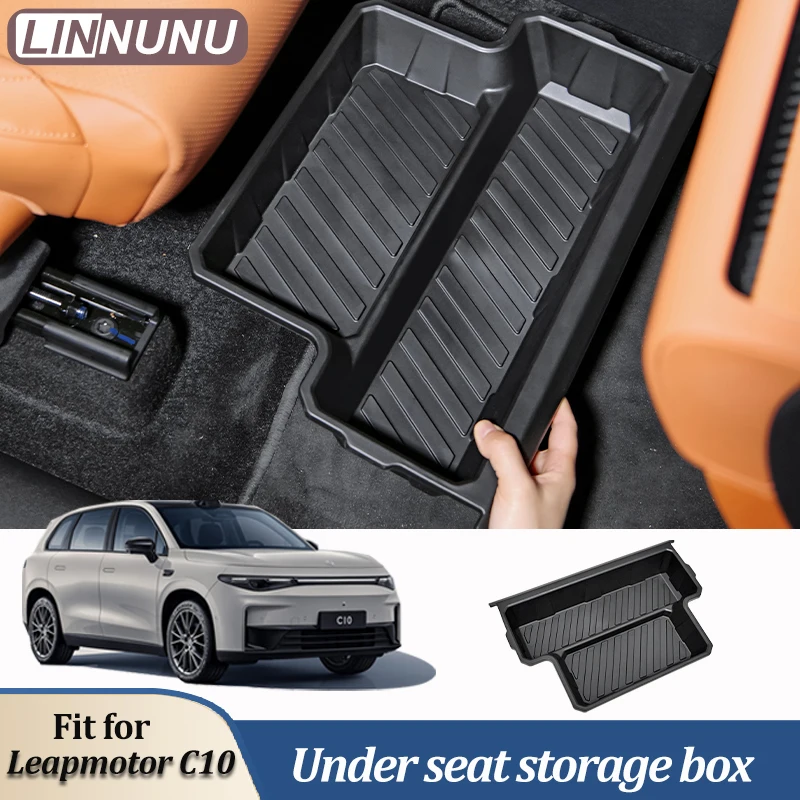 LINNUNU Underseat Storage Box For Leapmotor C10 Front Seat Under Shelves Drawers Storage Box Container Holder Tray Accessories