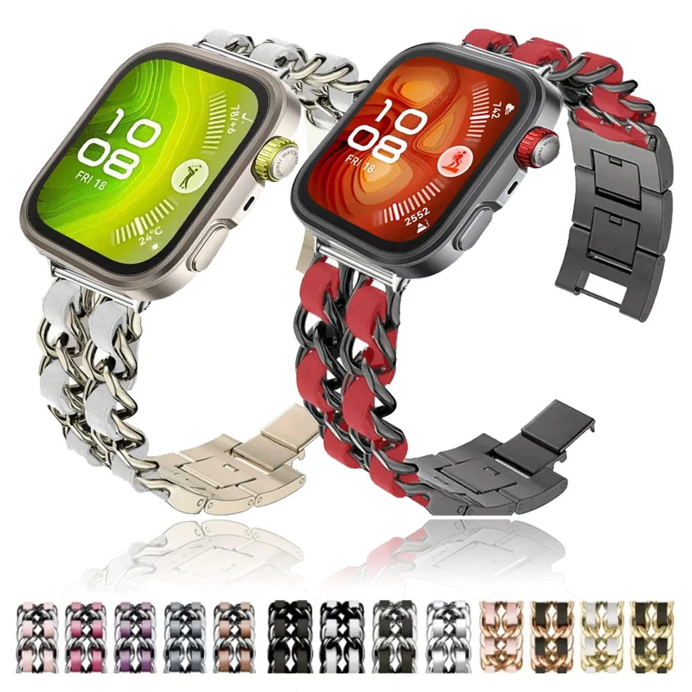 Metall+Lederarmband für Huawei Watch Fit 3/4/4 Pro Band Smartwatch Komfortables Uhrenarmband für Huawei Watch Fit 4 Correa