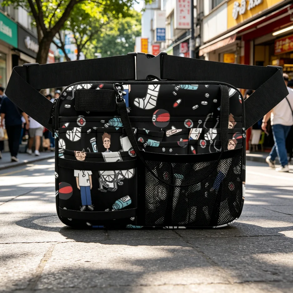 

Cute Cartoon Doctor Nurse Waist Bag, Medical Theme Fanny Pack with Multi-Pockets, Belt Organizer for Hospital Work