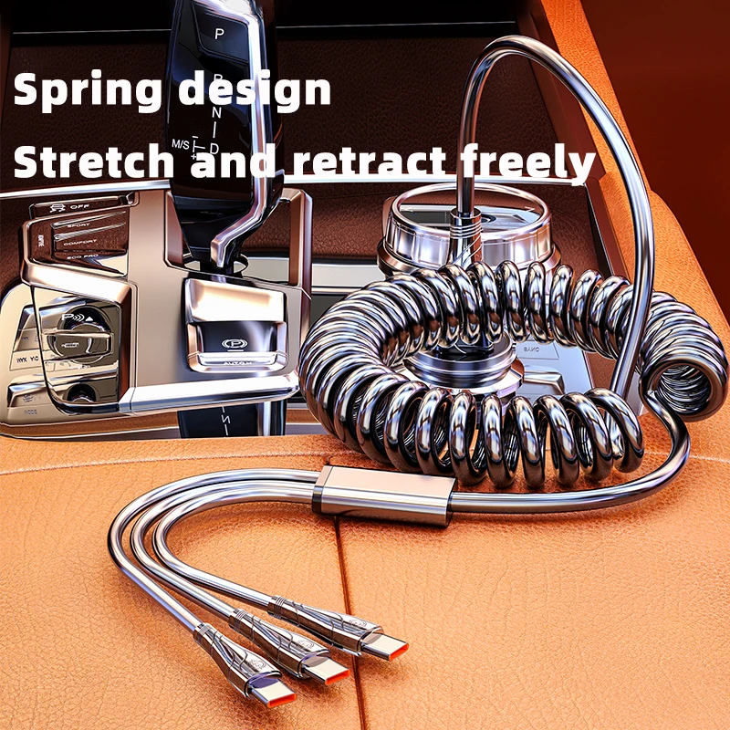 كابل بيانات تلسكوبي زنبركي ثلاثي من النوع C بسحب واحد لسهولة اللف وتخزين مريح لكابلات الشحن السريع