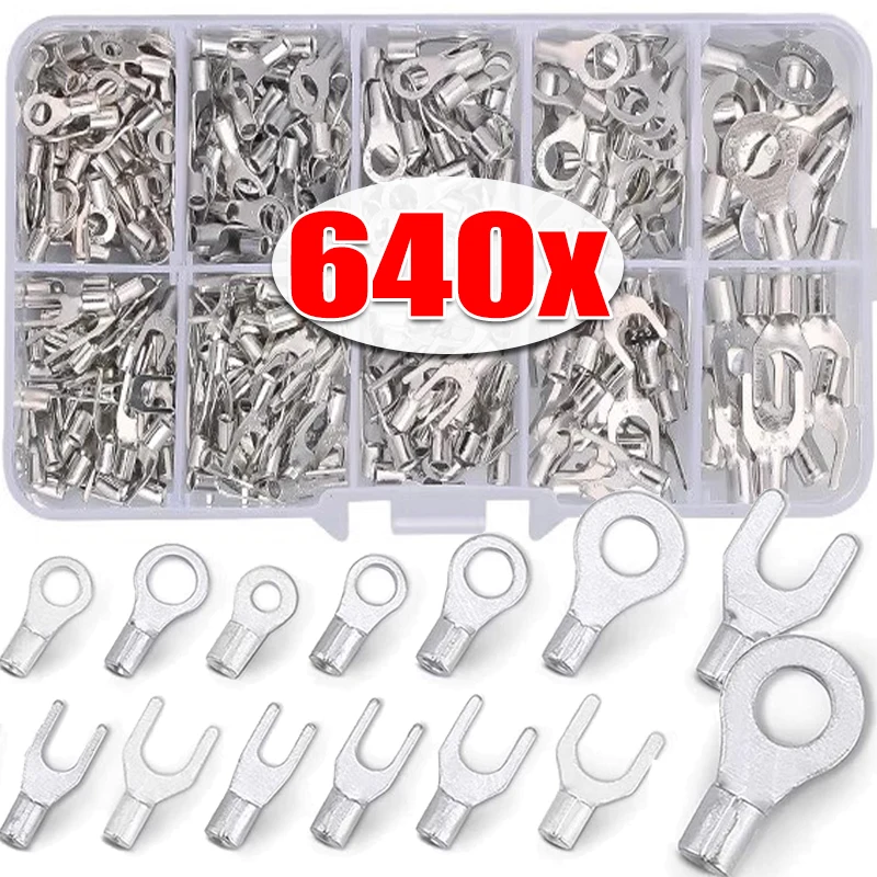

Copper Ring Fork Terminals Kit Non-Insulated U-type Terminals Electric Cable Wire Connector Crimping Spade Assortment Set