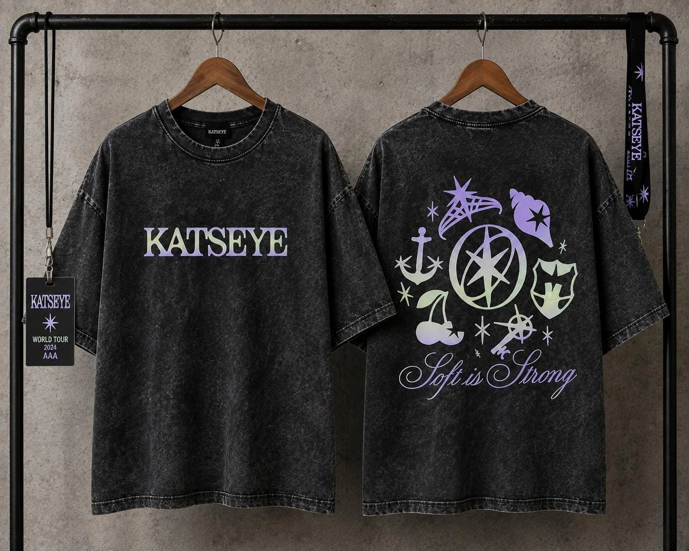 KATSEYE-Shirt, Mineral-Wash-T-Shirt, KATSEYE „Beautiful Chaos“-T-Shirt, KATSEYE-Merchandise, „Soft Is Strong“-T-Shirt, Oversized-Grafik-T-Shirt – Detail 3