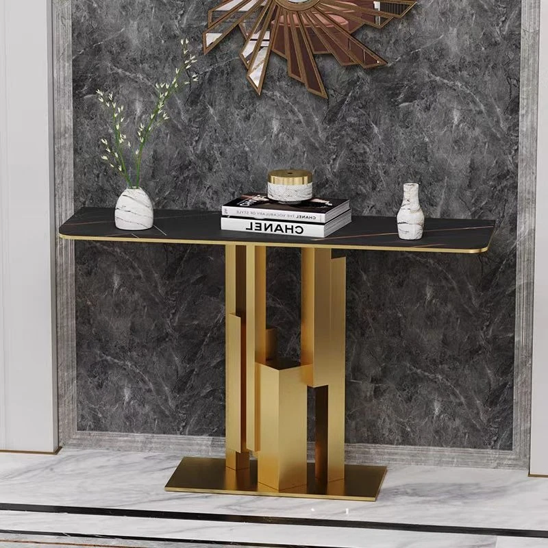 Modern simple new Chinese style against the wall New end view table Entry metal frame entrance cabinet