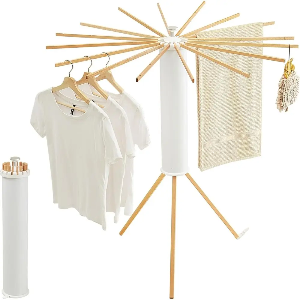

Portable Folding Wooden Clothes Drying Rack - Space-Saving Laundry Drying for Balcony and Bedroom