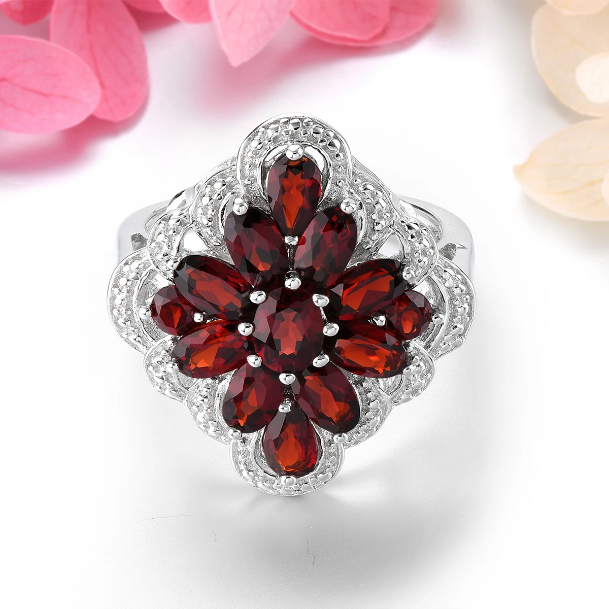 Natural Genuine Red Garnet Solid Silver Rings 3 Carats Romantic Gemstone Fine Jewelry S925 Women Favorite Anniversary Gifts
