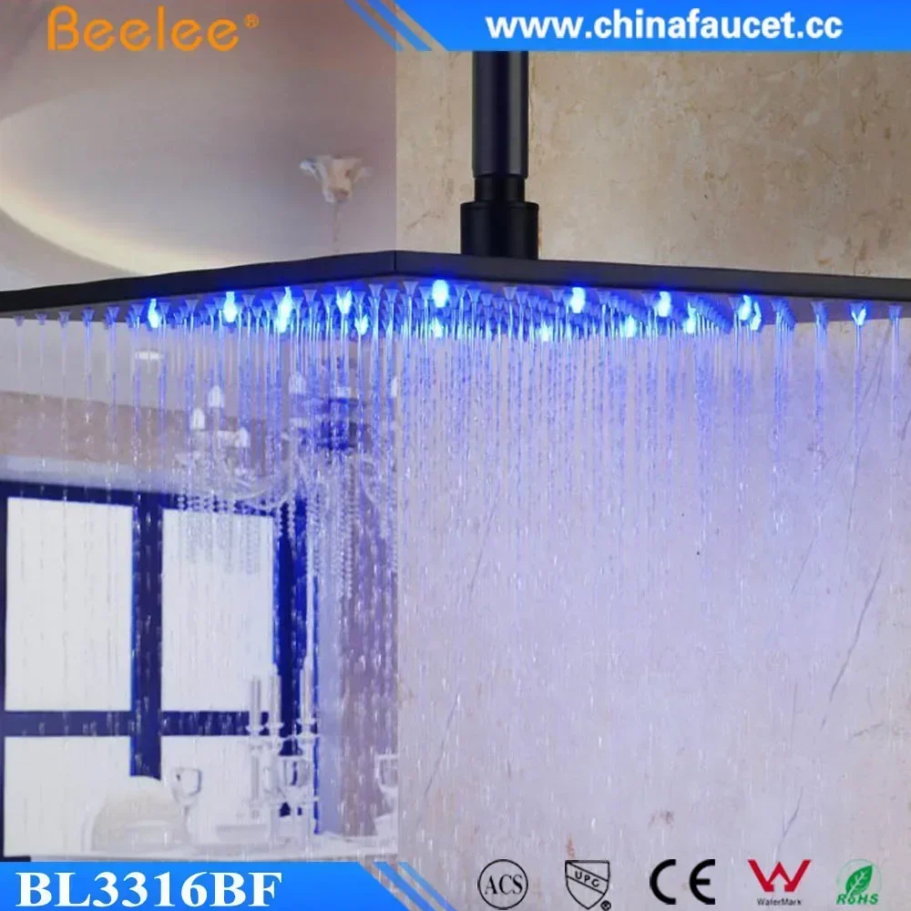 Luxury 12 Inch Square Shower Water Saving Blacken Painted Led Light Head Shower