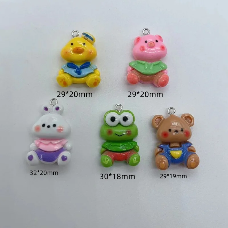 10Pcs Cute Animals Rabbit Frog Bear Charms Resin Flat Back Cabochon Necklace Earrings Making diy Jewelry Pendants