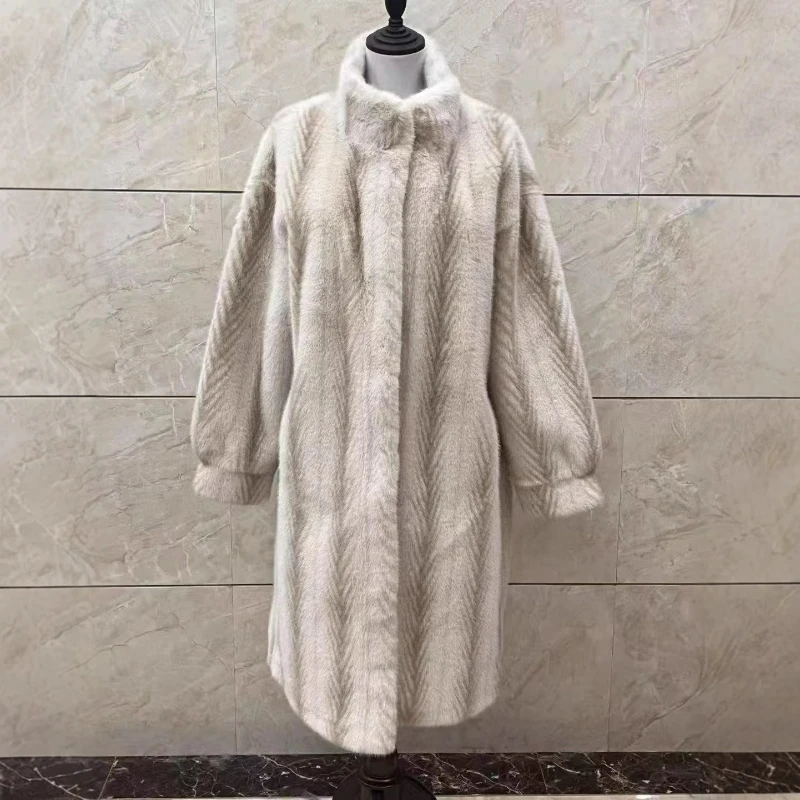 New Style American Retro Eco-friendly Fur Coat Stand-up Collar Thickened Women High-end Knee-length Overcoat  2026 Autumn/Winter