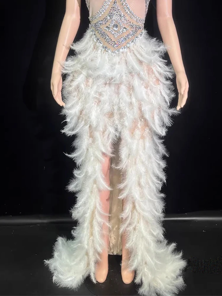 Hoge kwaliteit strass veer splitsen sexy elastische jurk 2025, nieuwe mode aangepaste dameskleding