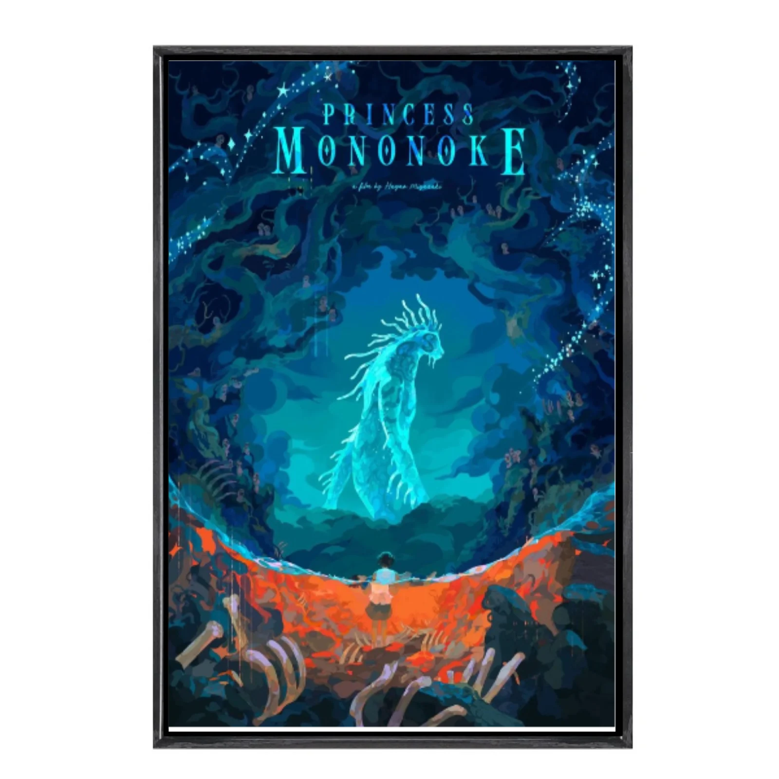 Póster de lienzo de varios tamaños de Manga japonesa, arte de pared de doble marco, decoración del hogar de princesa Mononoke para sala de estar y dormitorio