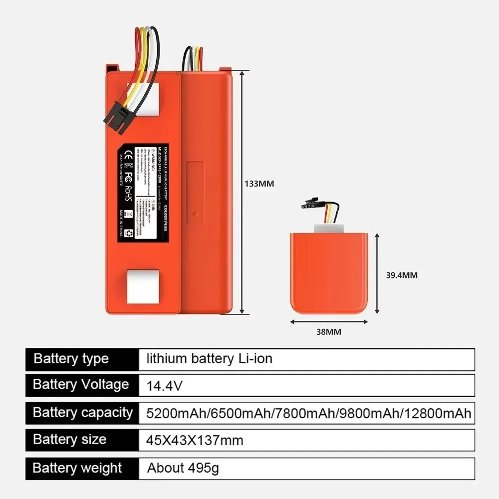 

14.4V 12800mAh Li-ion Battery Robotic Vacuum Cleaner Replacement Spare Battery for Xiaomi Robot Roborock S50 S51 S55 Accessory.