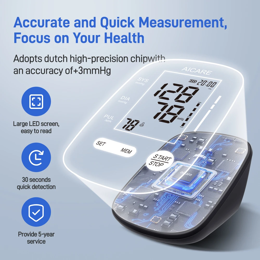 Aicare Digitales Blutdruckmessgerät, medizinisches Oberarm-Blutdruckmessgerät, automatisches Tensiometer ‌   Blutdruckmessgerät für 2 Benutzer