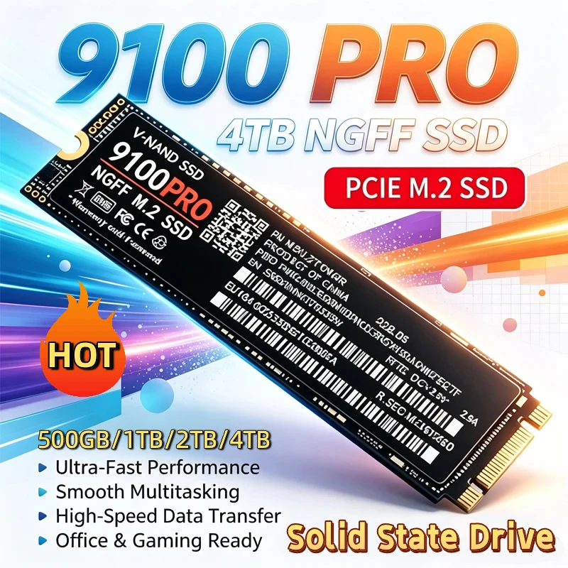 SSD M.2 NGFF 9100PRO portátil, SSD interno PCIe 4.0 2280, armazenamento de alta velocidade de 500 GB/1 TB/2 TB/4 TB para portáteis e computadores de secretária.