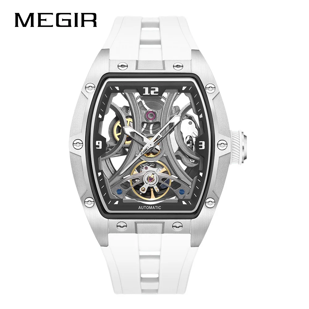 MEGIR 2245 New Automatic Mechanical Watches Luxury Brand Movement Stainless Steel Waterproof Watch Sports Style Tonneau Dial
