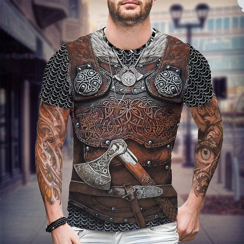 Fahion Popular Viking Armor Graphic Vintage Oversized Men Clothing 3D Print Harajuku T Shirts Summer Short Sleeve Top Casual Tee