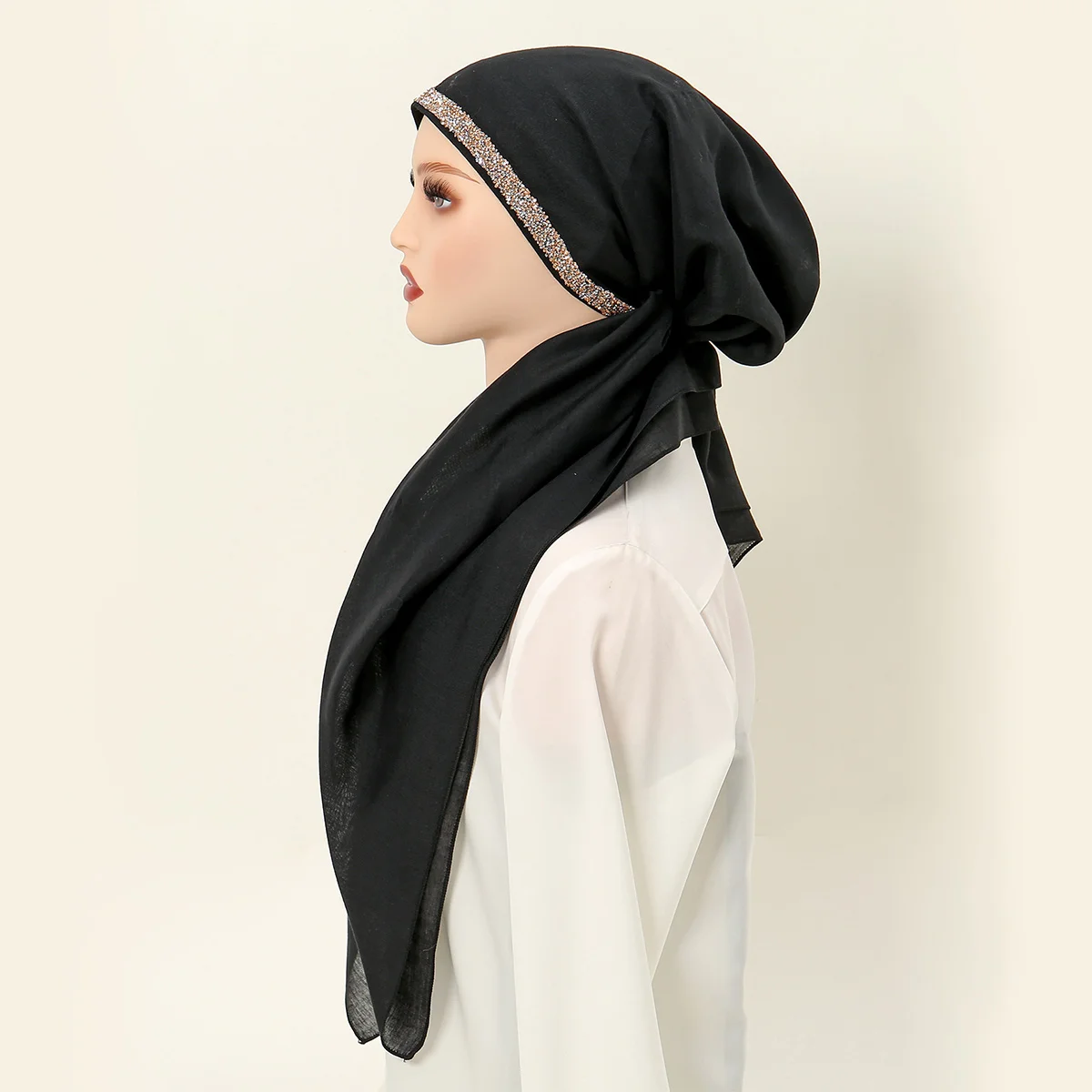 Shiny Rhinestone Instant Hijab Scarf for Women Muslim Turban Thin Breathable Polyster Headband Luxury Elastic Sleep Cap Wraps