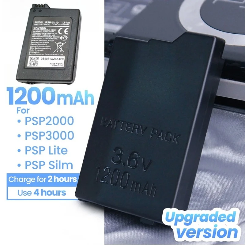Batería de Repuesto de Litio Recargable de 3.6V y 1200mAh de Capacidad Real para Consola de Juegos Sony PSP 2000/3000 PSP-S110
