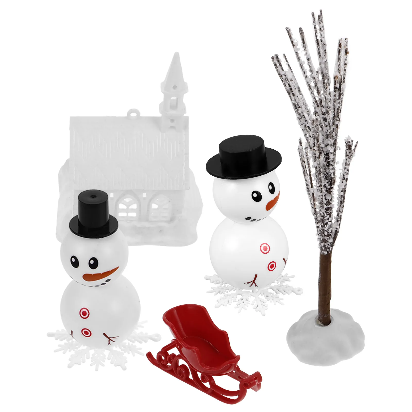 

1 Set DIY Snowman Accessories for Scene Miniature Snowman Figurines Small House Sleigh Christmas Party Decor Winter Decorations