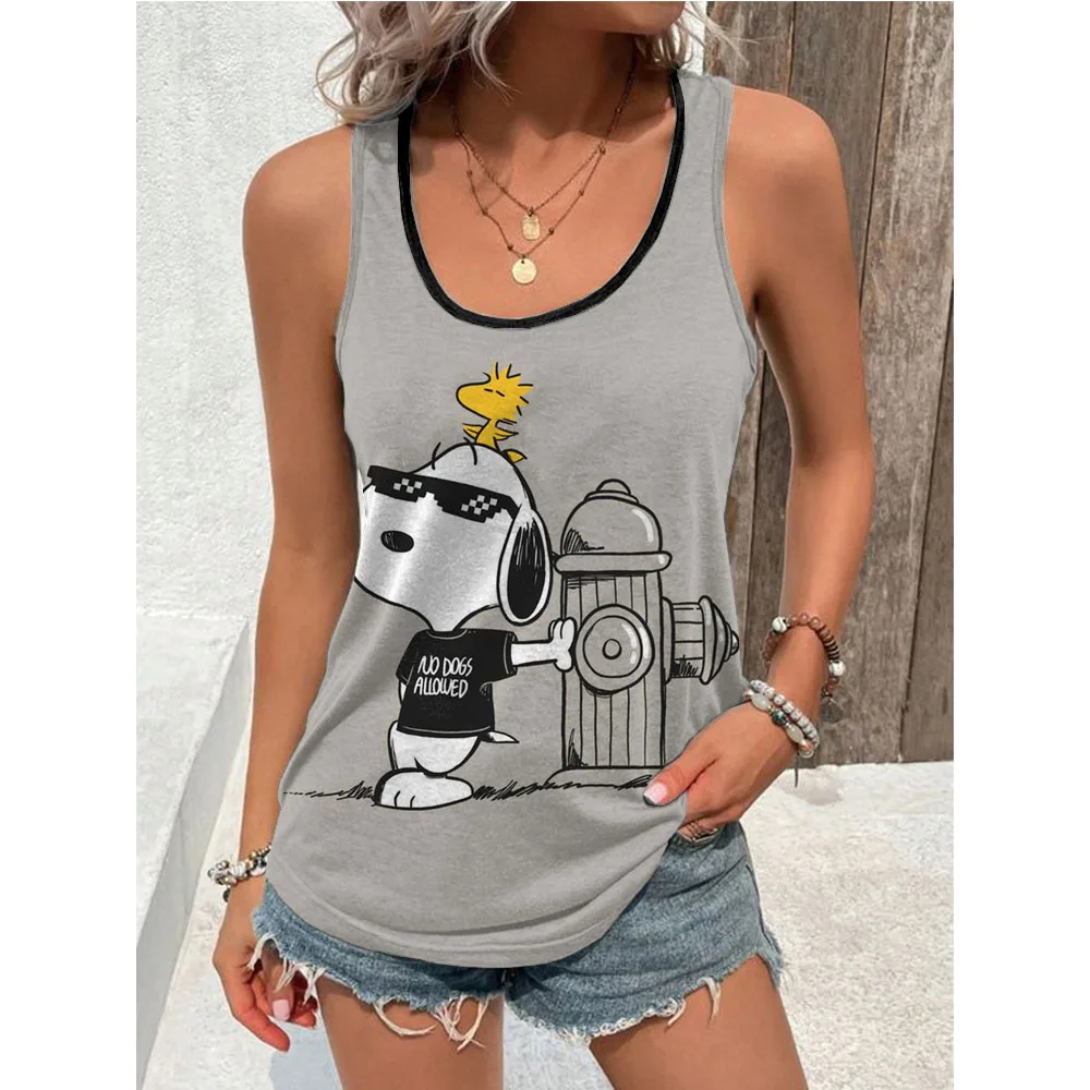 Sommer Plus Size Damen Tank Top Snoopy Print Riemen Tank Top lose elastische Riemen ärmellose Tank Top ärmellose Top