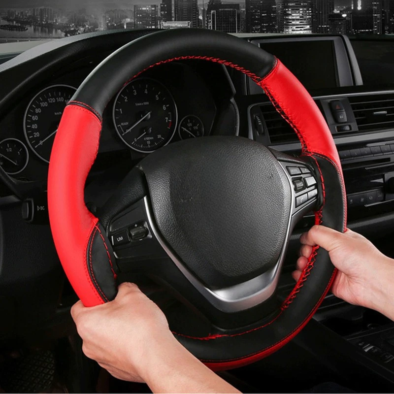 Braid On Steering Wheel Artificial leather Car Steering Wheel Cover With Needles and Thread Diameter 38cm Steering cover couvre