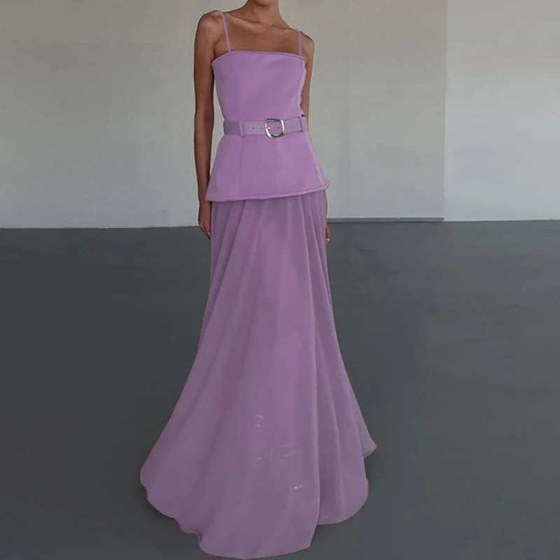 템퍼먼트 스플라이스 메쉬 롱 드레스 여성 섹시 슬래시 넥 홀로우 A라인 파티 드레스 여름 백리스 스파게티 스트랩 보헤미안 드레스