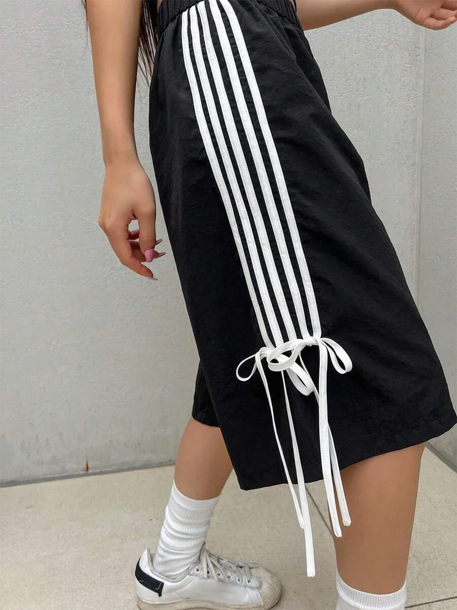 Women's Casual Shorts Loose Fit High Waist Elastic Side Strap Bow Designer Women's Summer Wear