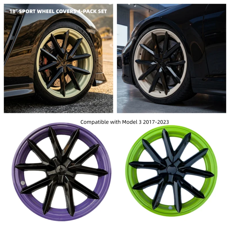 4Pcs 18 Inch Hubcaps For Model 3 2017-2023 Spider Web Full Rim ...