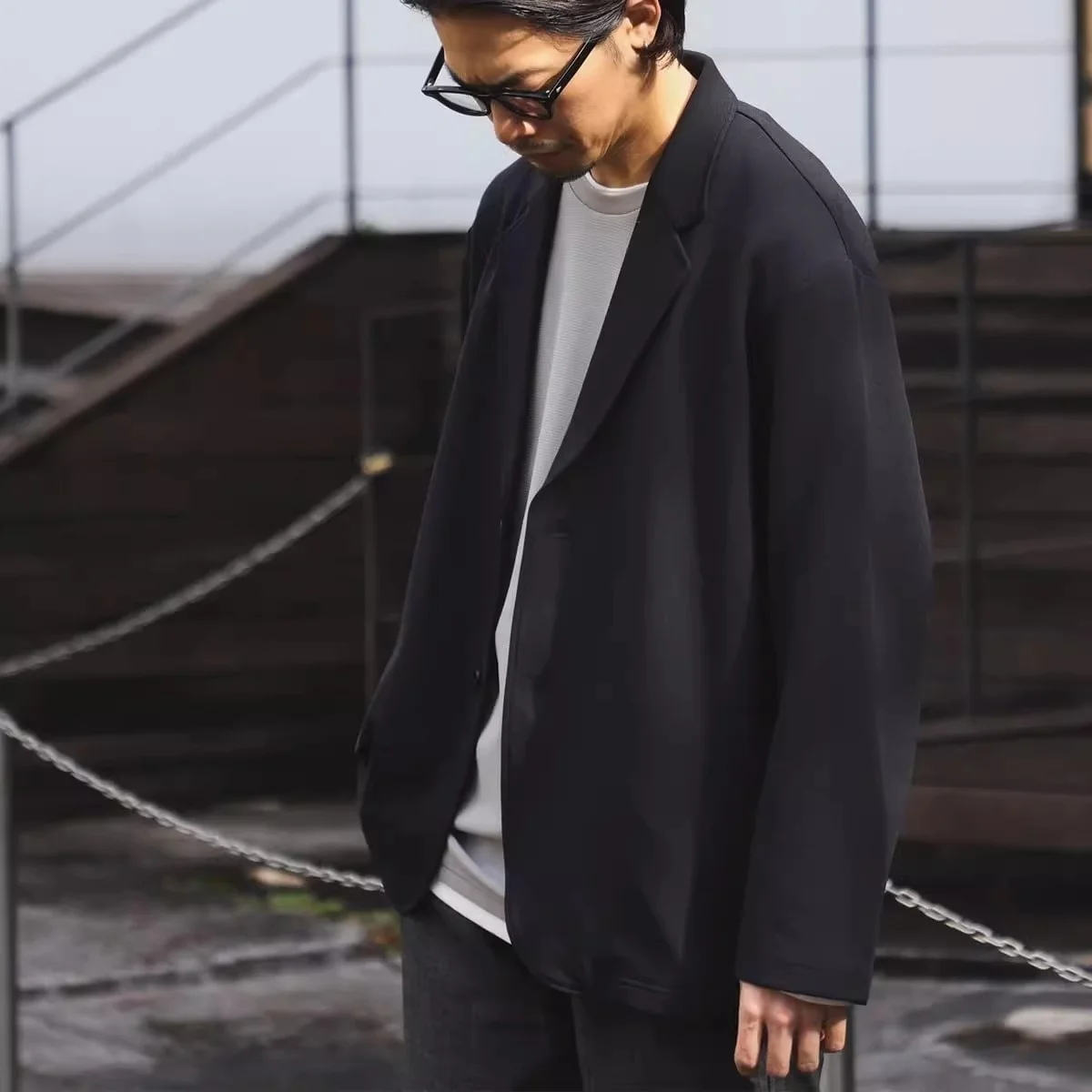 

Loose Elastic Casual Retro Suit Jaet Autumn New Sle Faion Urban Men's Long Sve Single-breasted Color Coat