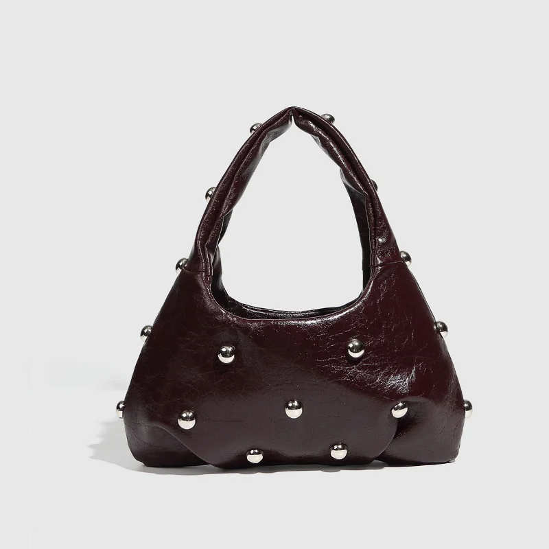 PUNK สไตล์ Satchel กระเป๋าผู้หญิง PU Rivet ไหล่กระเป๋าอินเทรนด์ Underarm กระเป๋าสีทึบแฟชั่นกระเป๋าถือคุณภาพสูงกระเป๋าขนาดเล็ก