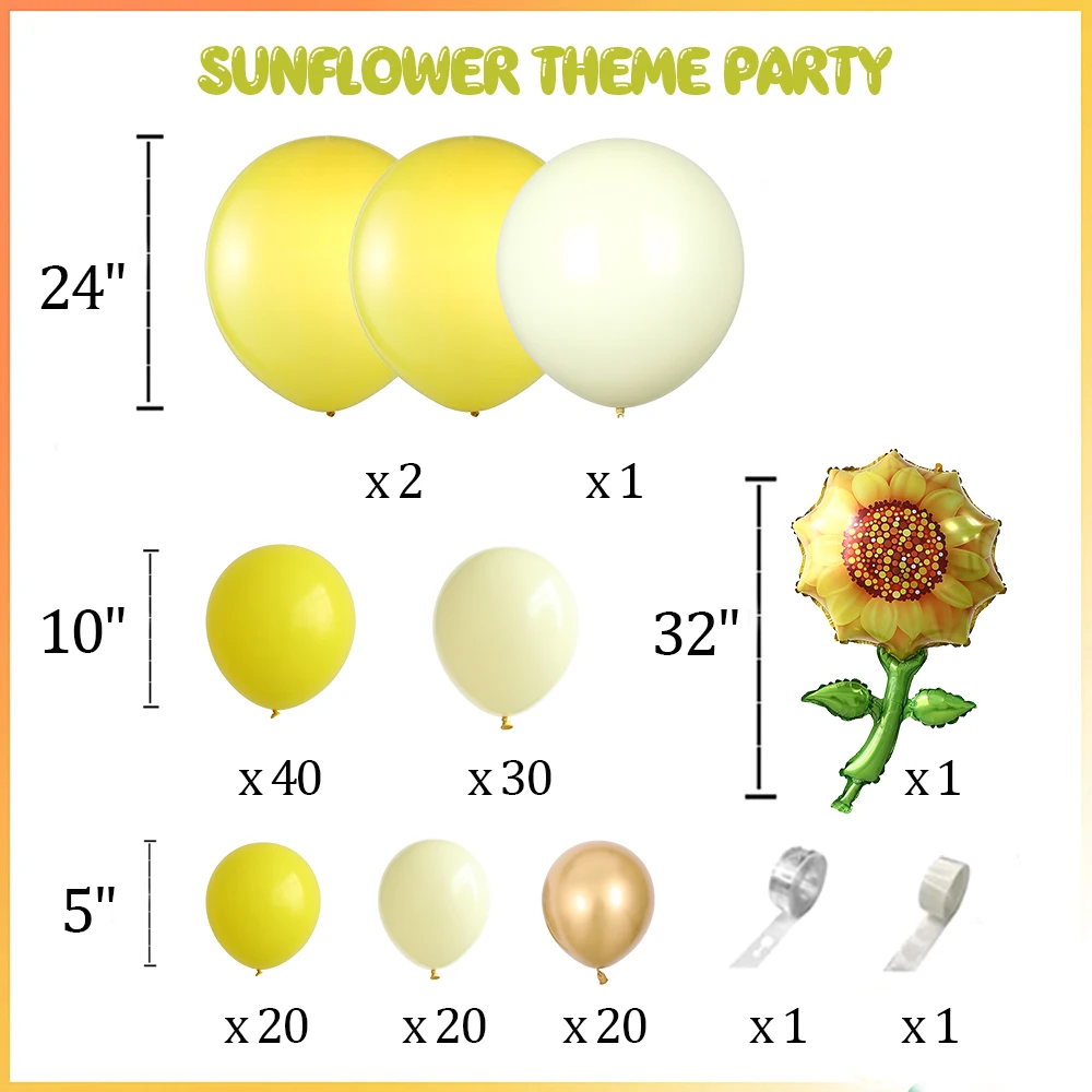 136pcs Sunflower Balloon Garland Kit Yellow Gold Latex Balloons Big Sunflower Foil Ballon for Birthday Party Mother's Day Decors