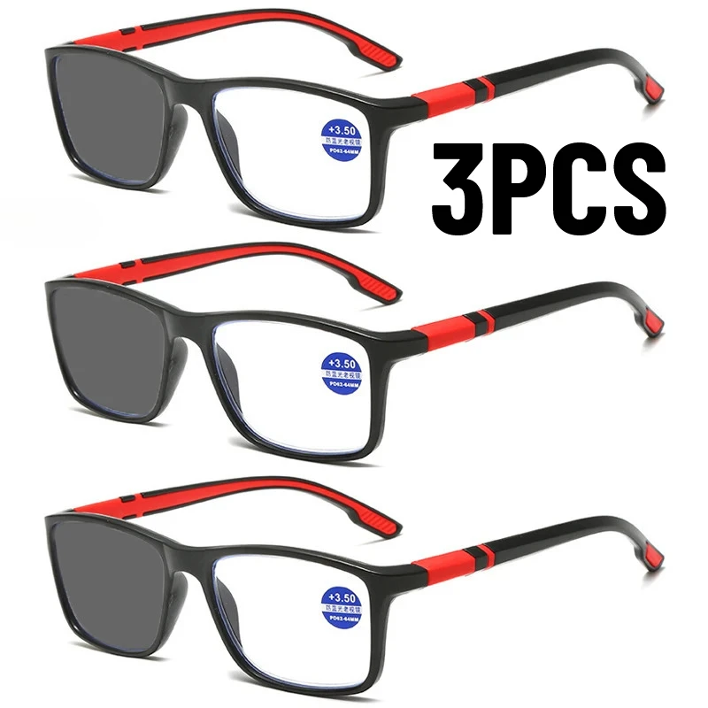 

3PCS Reading Glasses Photochromic Men Women Sports Anti-blue Light Reading Eyewear TR90 Frame Presbyopia Eyeglasses +1.0 To+4.0