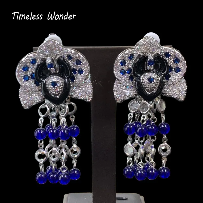 

Timeless Wonder Fancy Zircon Geo Beaded Tassel Clip on Earrings for Women Designer Jewelry Punk Luxury Rare Top Trendy 4370